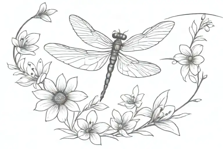 dragonfly and mayflowers tattoo design idea