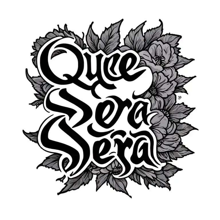 black gothic lettering tattoo of 'que sera sera' for across wrist tattoo design idea