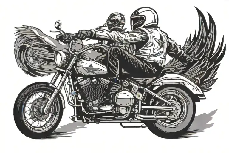 Evel Knievel on a motorbike doing a wheelie in a  illustration style, fine line and very simple tattoo design idea