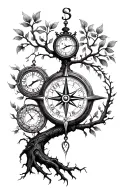 Tree of life compass and clock and familia; tattoo design idea