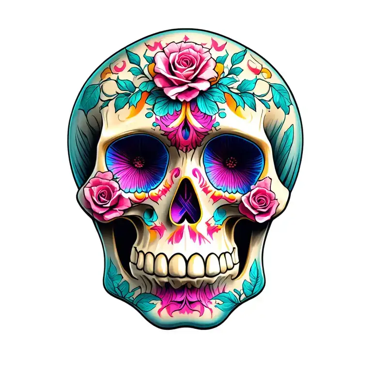 sugar skull prostate cancer ribbon tattoo design idea