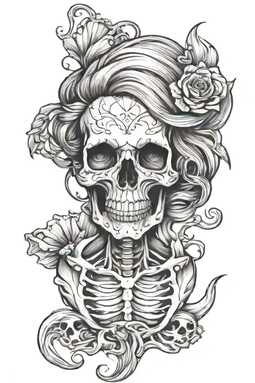mermaid skeleton tattoo design idea