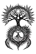tribal design including army elements, tree of life, dna strand, goddess sun moon, dragon hawaiian island tattoo design idea