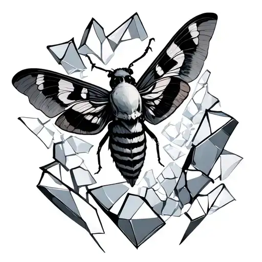 death's head moth surrounded by broken glass tattoo design idea