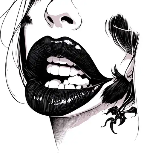 gothic themed picture with gothic girl biting lip for a shirt tattoo design idea