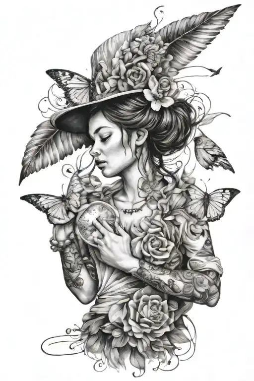 a dreamer girl holding her dreams catching success tattoo design idea