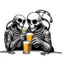 alien, skeleton, and astronaut drinking beer together tattoo design idea