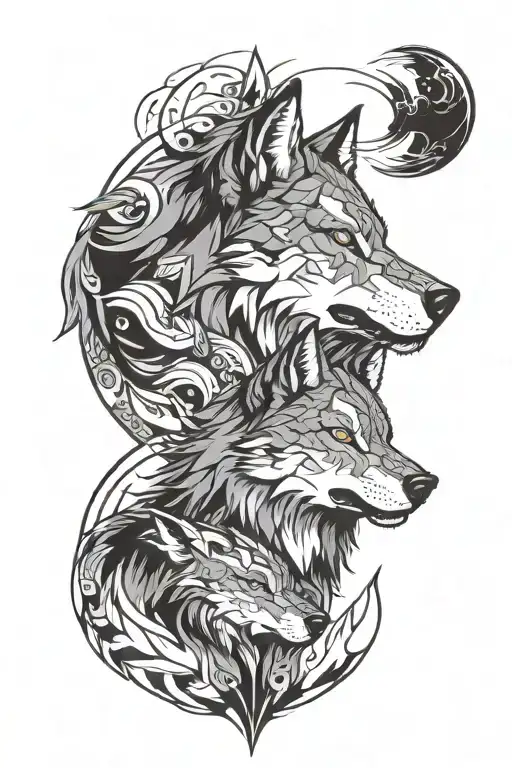 wolf in front of a warrior tattoo design idea