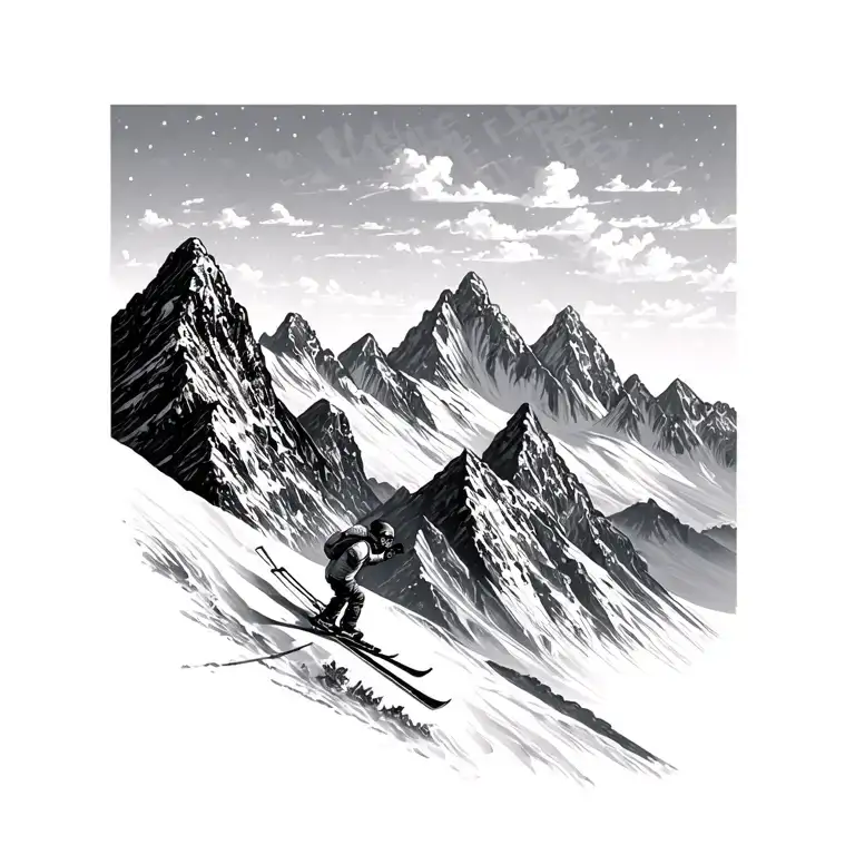 3  mountain peaks with a skier tattoo design idea