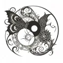 Sun and moon entwined with butterfly wings in a yin yang formation tattoo design idea