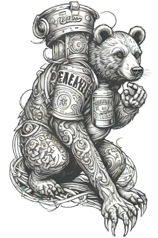 thigh tattoo that incorporates a bundeberg rum bear and a hard upbringing  tattoo design idea