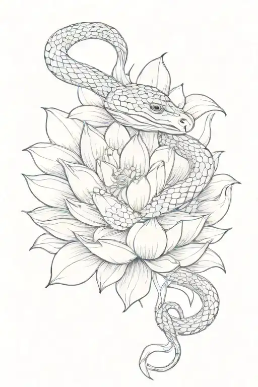 snake and lotus tattoo design idea