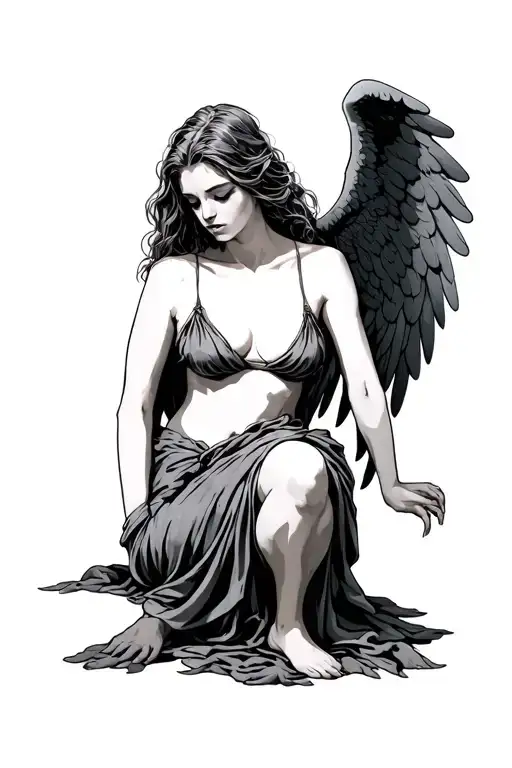 betrayed angel sitting tattoo design idea