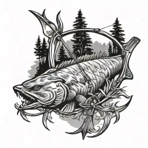 bow hunting scene tattoo design idea