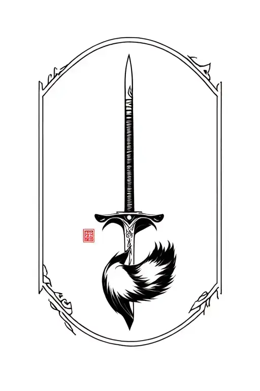Fox going around a katana sword tattoo design idea