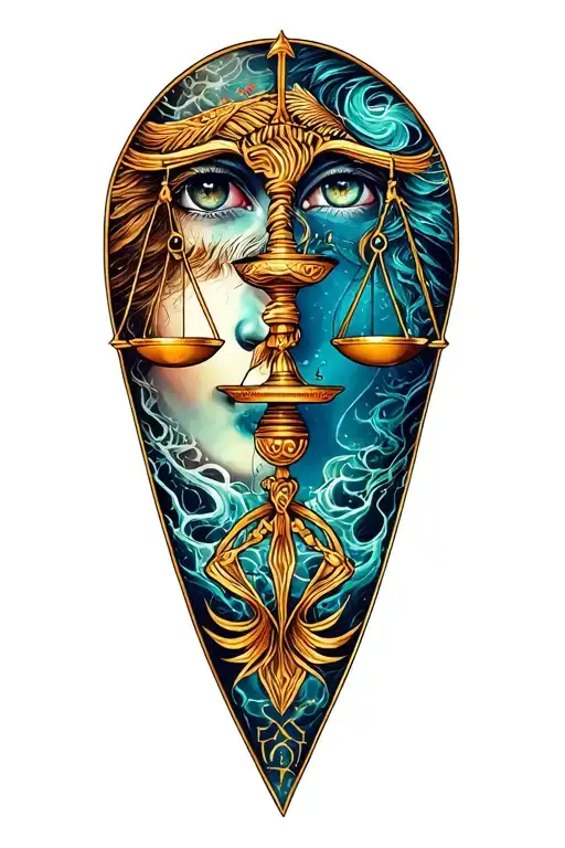 libra and pisces zodiac scales tattoo design idea