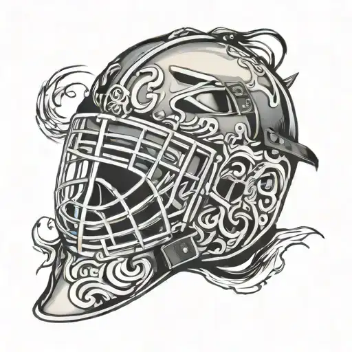 old school hockey goalie mask surrounded tattoo design idea
