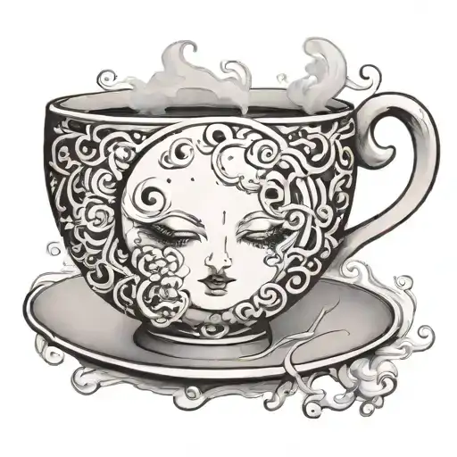 teacup with steam forming the shape of the moon tattoo design idea