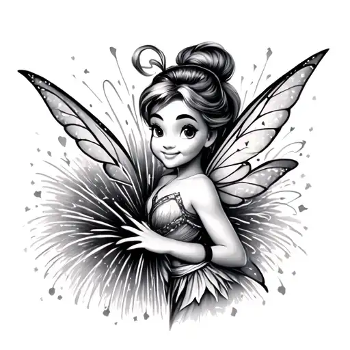 tinker bell with fireworks tattoo design idea