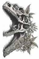 Dinosaur skull with plants growing tattoo design idea