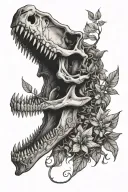 Dinosaur skull with plants growing tattoo design idea