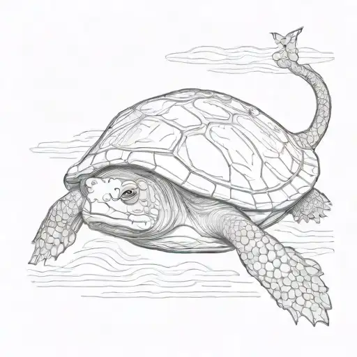 softshell turtle swimming tattoo design idea