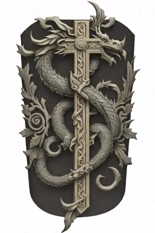 Aztec dragon wrapping around a cross  tattoo design idea