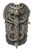 Aztec dragon wrapping around a cross  tattoo design idea