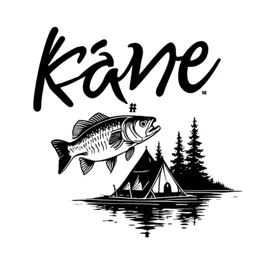 "kane " Bass Fish with camping scene featuring tattoo design idea