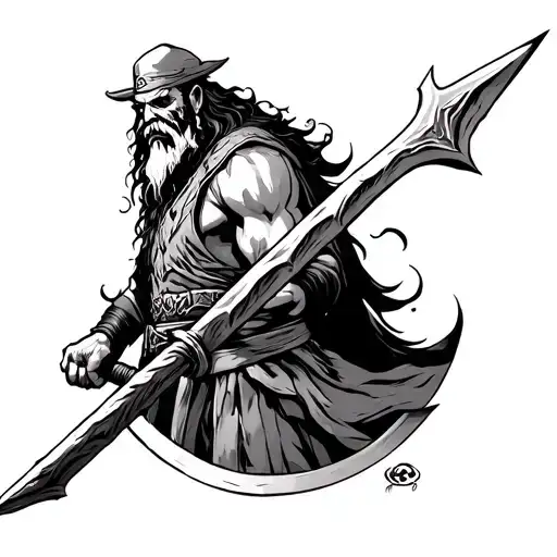 murakumogiri, spear of whitebeard from one piece in sketch, norse style tattoo tattoo design idea