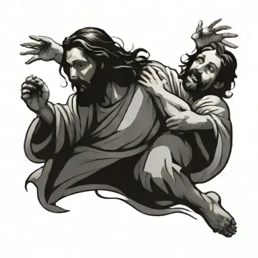 jesus saving peter tattoo design idea