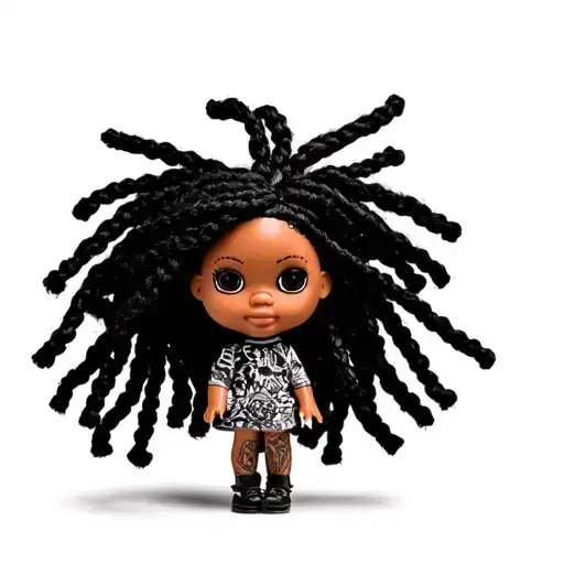 African American bratz doll with dreadlocks full body  tattoo design idea