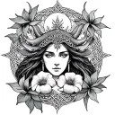 Celtic Goddess, Danu. Surrounded by Salmon, the moon and Moonflowers tattoo design idea