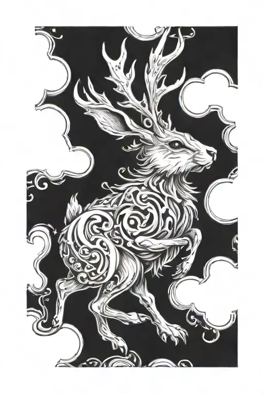 jackalope leaping fantasy arms forward legs stretched behind tattoo design idea
