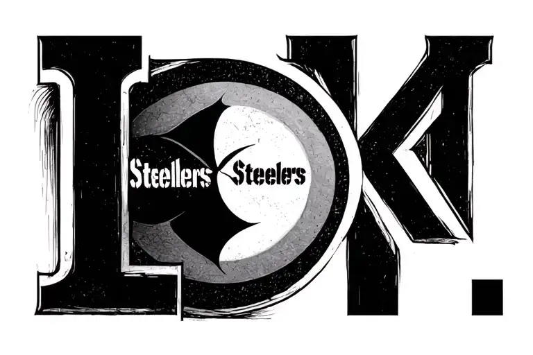 The initials L.K with a Steelers logo incorporated tattoo design idea