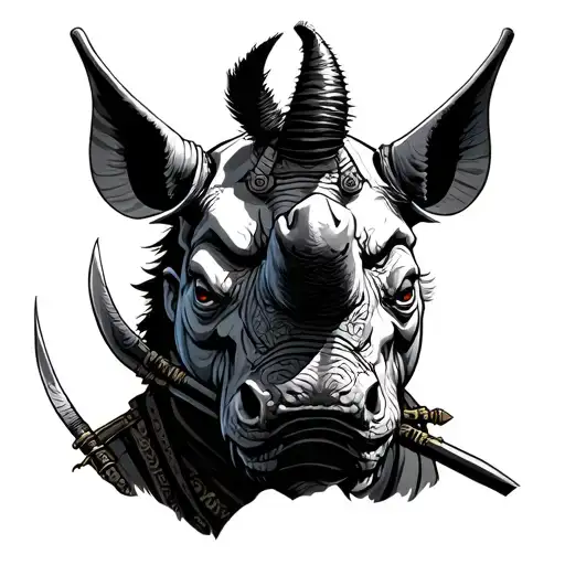 samurai with a rhinoceros head tattoo design idea