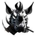 samurai with a rhinoceros head tattoo design idea
