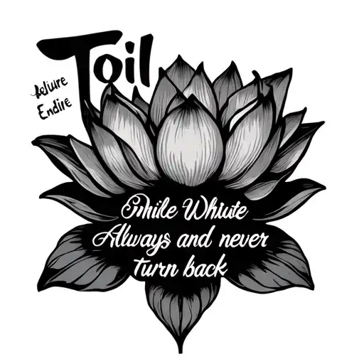 "Toil Awhile Endure Awhile " lotus, 12, Believe Always and never turn back tattoo design idea