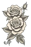 Rose background with name Amelia across it tattoo design idea