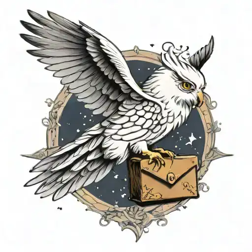 hedwig flying with letter tattoo design idea