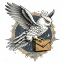 hedwig flying with letter tattoo design idea