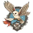 hedwig flying with letter tattoo design idea