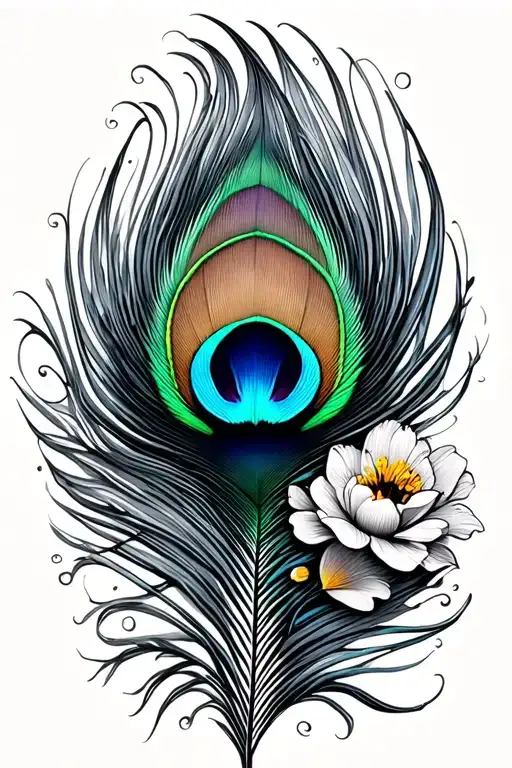 peacock feather, flowers,  tattoo design idea