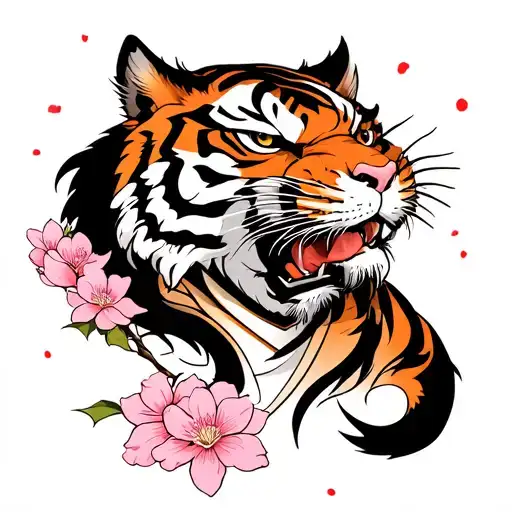 tigre samurai sakura tree tattoo design idea