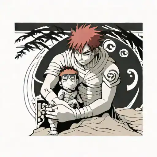 Gaara of the desert being protected by his mother in the form of sand tattoo design idea
