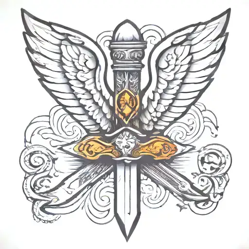 old knife with guardian angel wings tattoo design idea