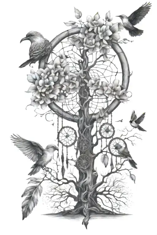 dream catcher family tree dna birds flying away tattoo design idea