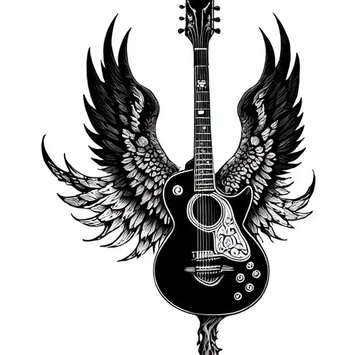 rising phoenix piece of guitar tree of life angel wings tattoo design idea