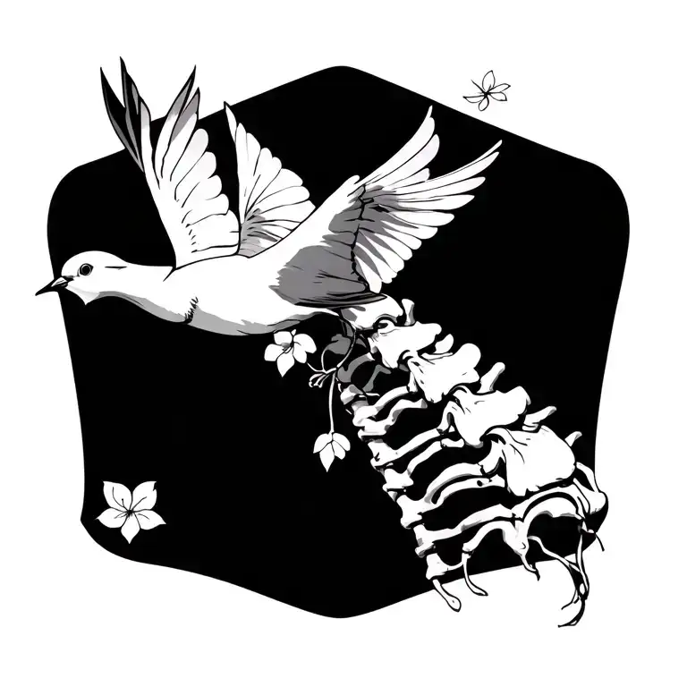 spine tattoo with small dove in it in memory for grandmother very classy long and thin  tattoo design idea