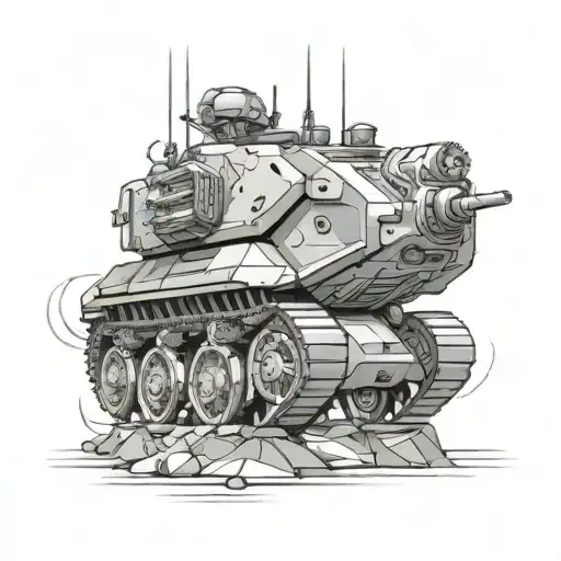 Panzer tank with a futuristic and cybernetic twist, incorporating elements of technology tattoo design idea